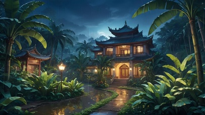 雨打芭蕉中式小楼