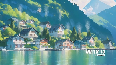 蓝天白云树木河流景色