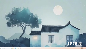 古风简约房屋树木桌面主题