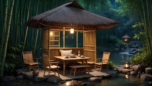 水潭边的小竹屋