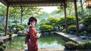 日式庭院和服少女