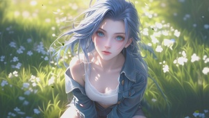 草坪美少女