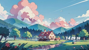 唯美治愈花草树木房屋景色