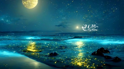 唯美治愈夜晚荧光海边