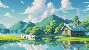 蓝天白云花草树木景色