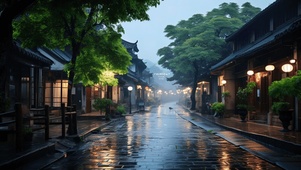 4K唯美治愈雨天古风街道