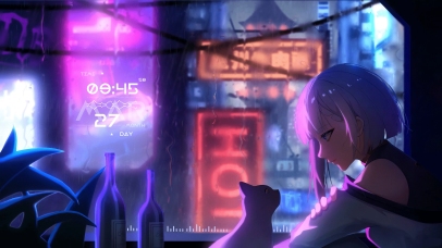 女孩和猫_下雨天的窗台