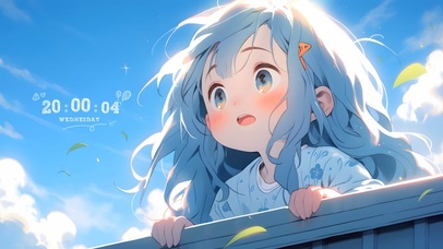 蓝色天空可爱女孩