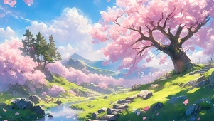 樱花绿色山坡