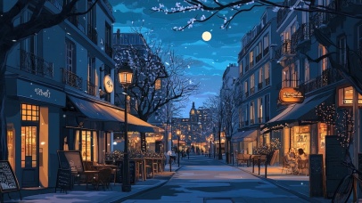 夜幕中的静谧巴黎街道