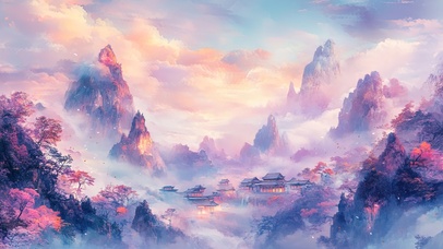 云雾缥缈仙境古城