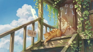 台阶上的慵懒小猫