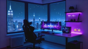 霓虹窗畔的电竞夜