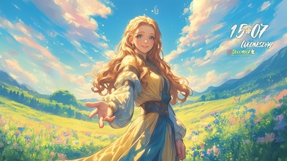 唯美春日山野花谷少女