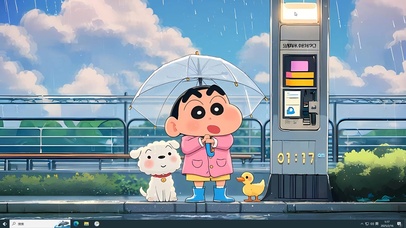 雨天撑伞蜡笔小新