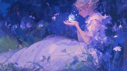 插画治愈紫色梦幻女孩