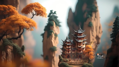 唯美国风大山寺庙