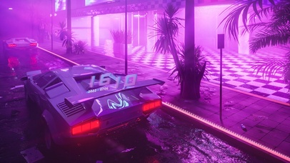 4K 雨天下的霓虹汽车