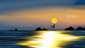 唯美海洋夕阳 时钟