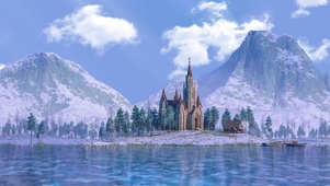 4K雪山湖边城堡