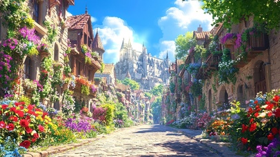 童话色彩鲜花古城