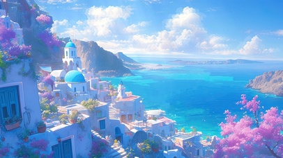 晴天樱花海岛小镇