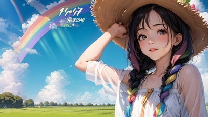 彩虹下的草帽女孩