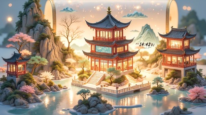 唯美国风阁楼山水