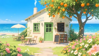 清新海边橘子树