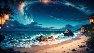 夜晚海边沙滩星空