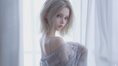 窗户边短发女孩