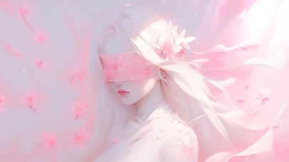 粉色系蒙眼少女