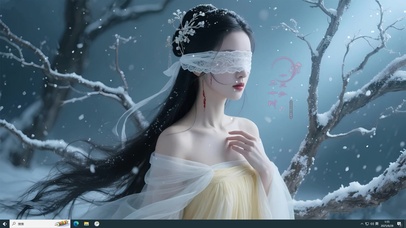  雪天古风蒙眼美女