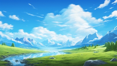 护眼蓝天白云草地