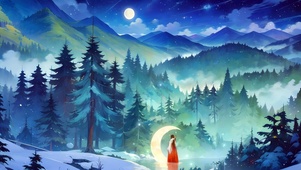 雪夜秘境——桔梗沐月伴星辰