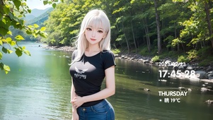 森林唯美湖水少女