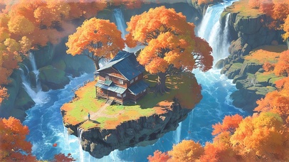 秋日空中的小岛