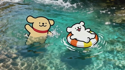 线条小狗欢乐戏水