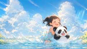 女孩溪水
