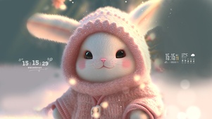 冬日粉色毛绒兔兔