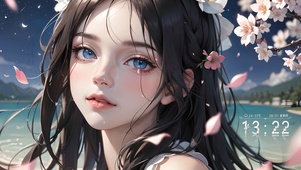 唯美海滩樱花少女