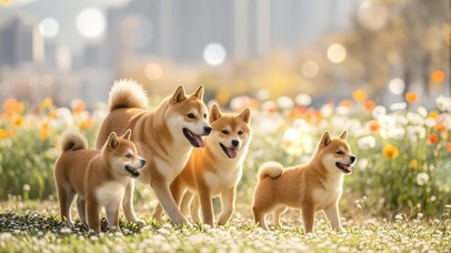 幸福的柴犬一家