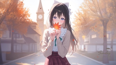 秋日唯美枫叶少女