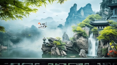 4K唯美古风水墨山水