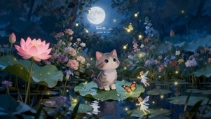 荷花池塘猫咪