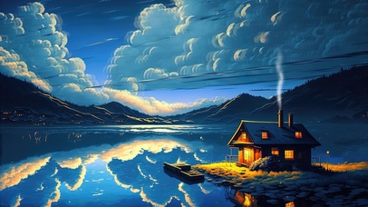 4K唯美治愈梦幻湖边木屋