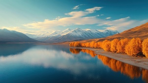 秋季雪山高原湖泊