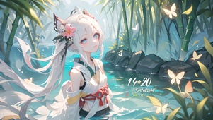 唯美溪边古风少女