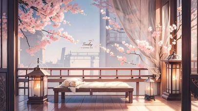 4K唯美治愈古风樱花房间