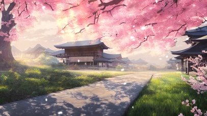 春天日式乡下街道